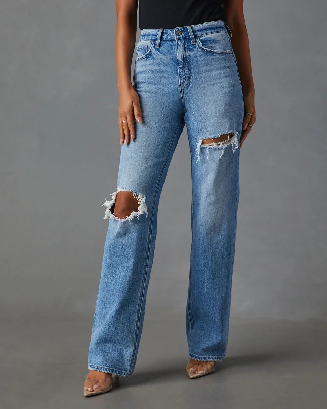 High-end Jeans for Exclusivity -Sequoia 90s Fit Distressed Straight Leg Jeans