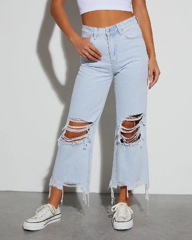 Blue Jeans for Everyday Wear -Alley Distressed Crop Kick Flare Jeans