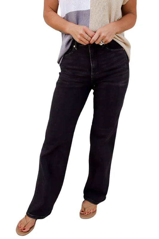 Cropped Jeans for Summer Look -Joan High Rise Control Top Straight Jeans in Washed Black