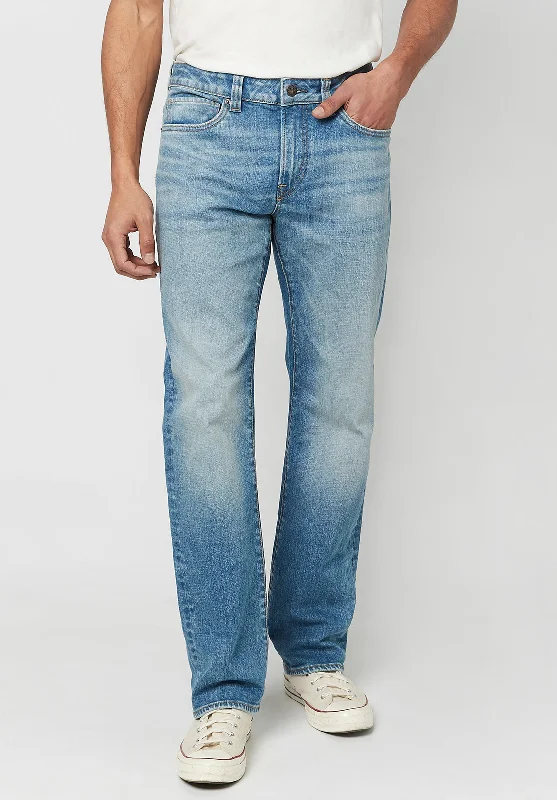 Embroidered Jeans for Detail -Relaxed Straight Driven Men's Jeans in Sanded Blue - BM22750