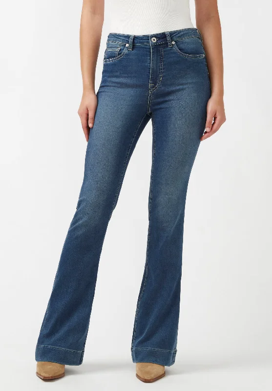 Cropped Jeans for Summer Look -Joplin High Rise Flared Women's Jeans in Blue - BL15942