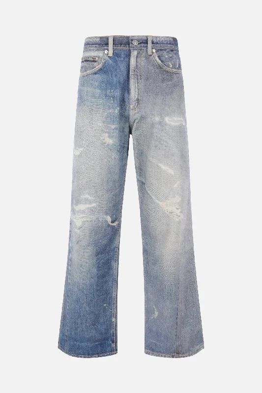 Colored Jeans for Variety -trompe l'oeil print denim oversize jeans