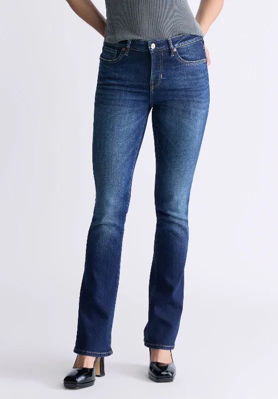 Office Jeans for Professional -Mid Rise Bootcut Queen Women's Jeans, Vintage Dark Blue - BL15991