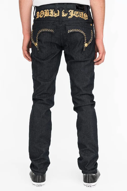 Carpenter Jeans for Function -MENS RAW DENIM SLIM FIT KILLER FLAP JEANS WITH O.E. SCRIPT AND CRYSTALS