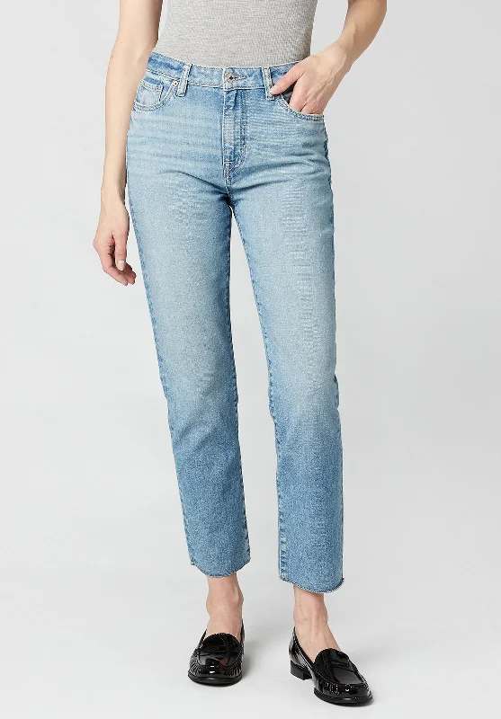 Raw Hem Jeans for Trendy -High Rise Straight Jayden Women's Jeans in Vintage Wash - BL15792