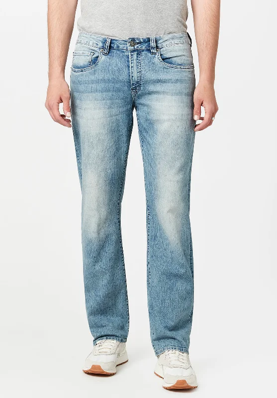 Camping Jeans for Wilderness -Relaxed Straight Driven Men's Jeans in Sandblasted Light Blue - BM20606