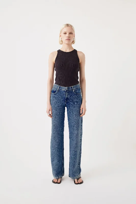 Graduation Jeans for Milestone -Mia Buttoned Mid Wide Long Jean Opulent Blue