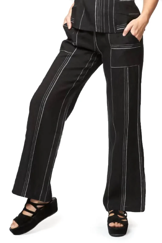 Stretch skinny tight trousers for women with full-length design and modern flair -Amalfi Linen Pant Stripe In Black Multi