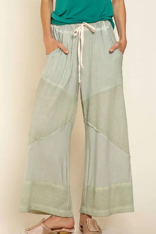 Stretchy knit tight trousers for women with soft fabric and relaxed fit -Contrast Knit Culottes In Desert Sage