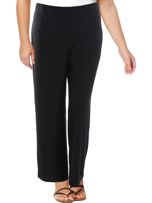 Comfortable tight trousers for men with stretchy fabric and slim silhouette -Womens Stretch Flat Front Wide Leg Pants