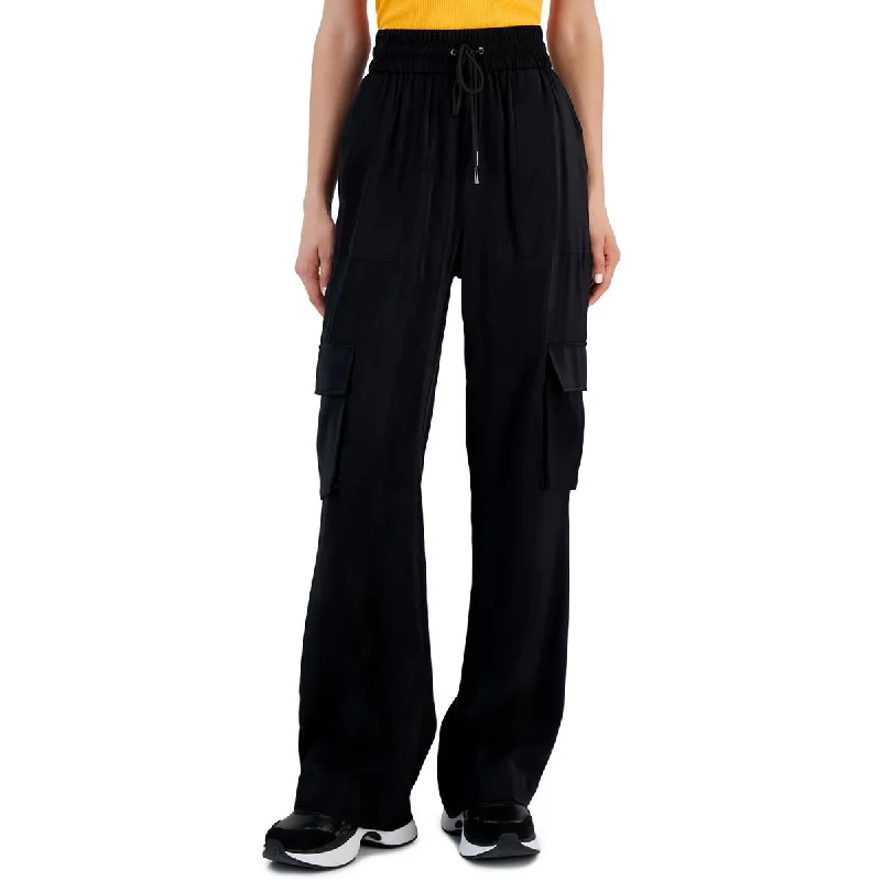 High-waisted tight trousers for women with tapered leg and vintage-inspired design -Guess Womens Chantal Satin Cargo Pants