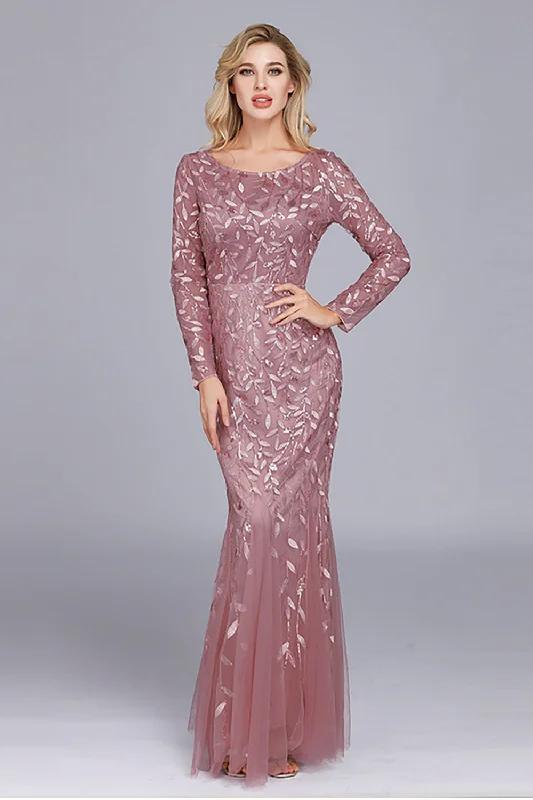 Party Dresses for Celebration -Mermaid Boat Neck Dusty Rose Mother of The Bride Dress with Appliques