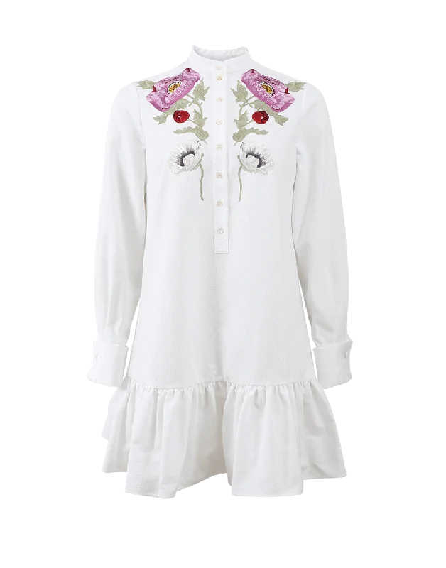 Lace Dresses for Delicate -Embroidered Mini Pique Shirt Dress