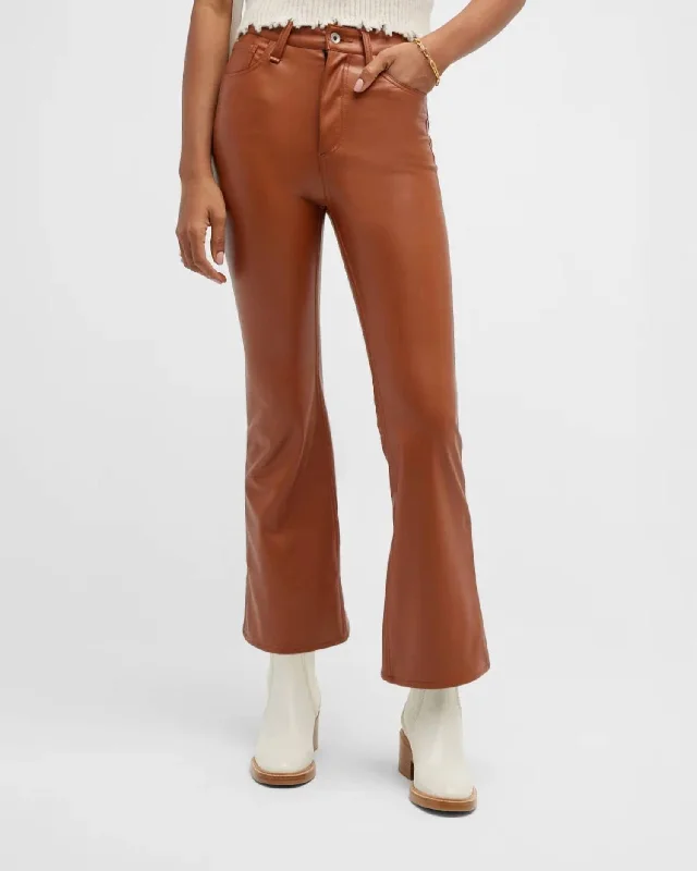 Sporty tight trousers for men with breathable material and performance-enhancing design -Casey Faux Leather Flare Pants In Putty Brown