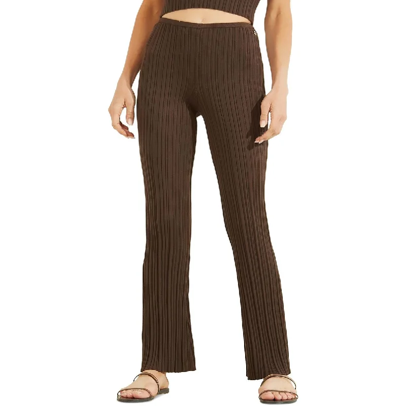 Boho-inspired tight trousers for women with earthy tones and relaxed fit -Guess Womens Carmella Ribbed Knit High-Waist Pants