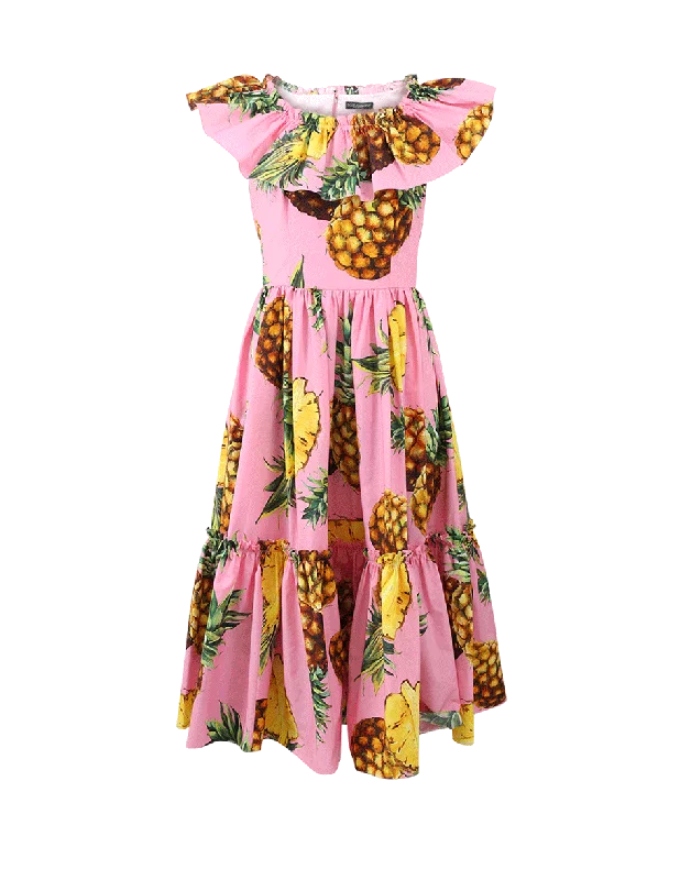 African Dresses with Culture -Ruffle Top Midi Pineapple Dress