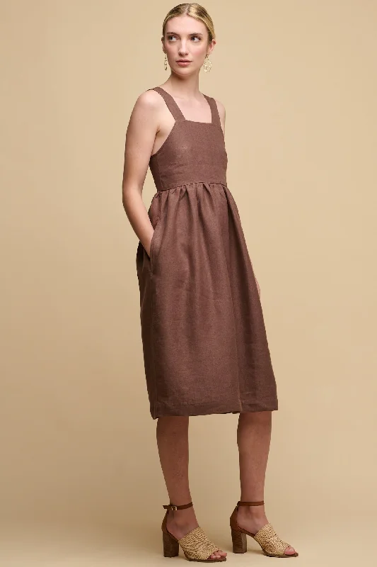 Strapless Dresses for Glamorous -Women's Linen Sun Dress - Cocoa