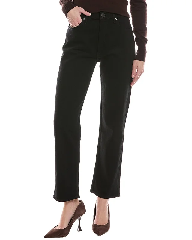 Pleated tight trousers for women with vintage-inspired design and modern twist -rag & bone Harlow Black Ankle Straight Jean