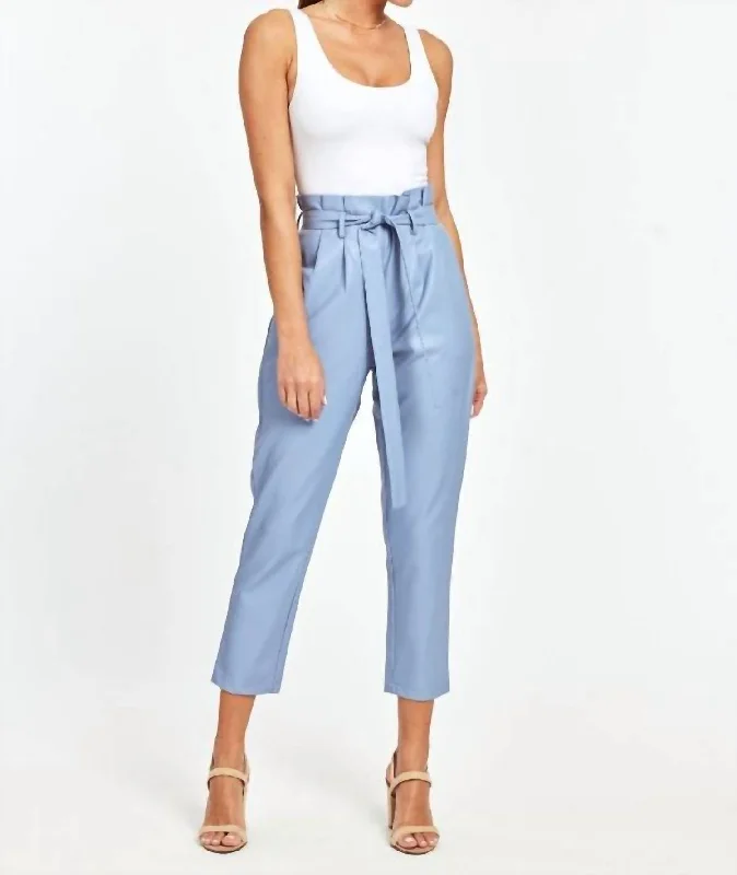 Smart casual tight trousers for women with cuffed ankle and tailored design -Uptown Paper Bag Pants In French Blue