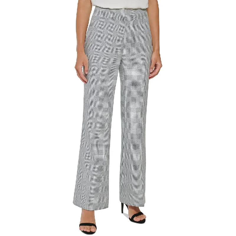 High-waisted tight trousers for women with tapered leg and vintage-inspired design -DKNY Womens High Rise Work Wear Wide Leg Pants