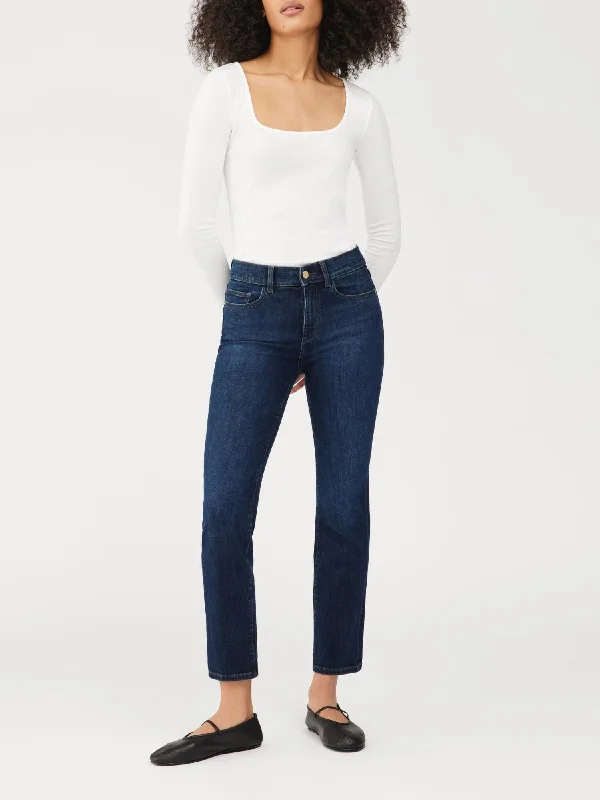 Tight trousers for women with side slits and ankle-length design for chic style -Mara Straight Mid Rise Instasculpt Ankle Jeans In India Ink