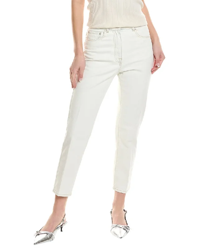 High-waisted tight trousers for women with elastic waistband for added comfort -Peserico White Straight Jean