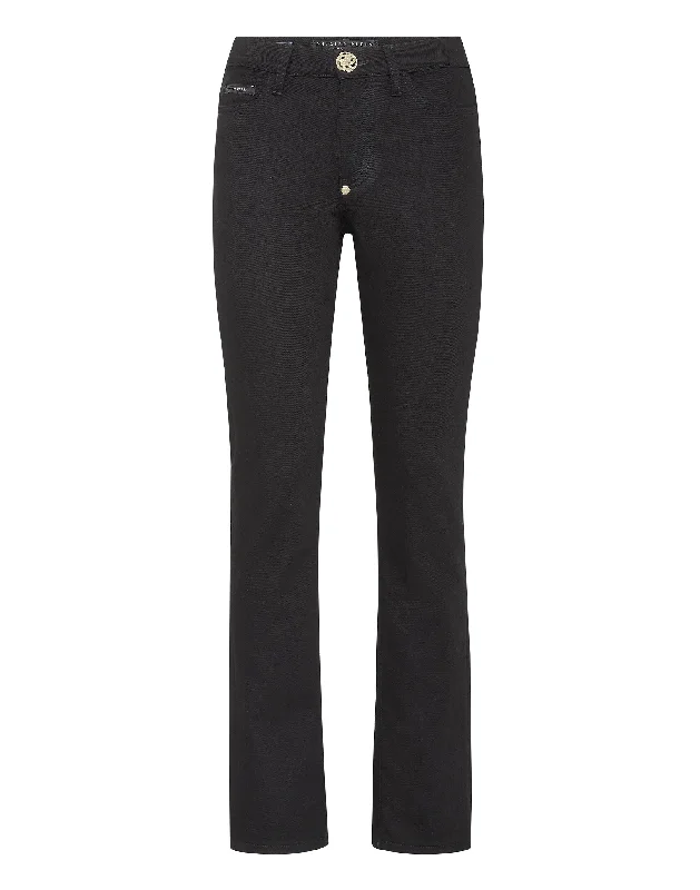 Versatile tight trousers for women with fold-over waist for adjustable comfort -Denim Trousers Regular fit