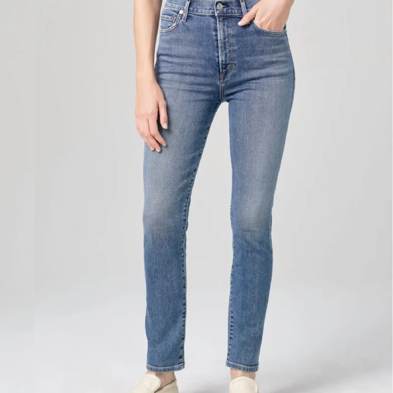 Cozy tight trousers for women with fleece-lined fabric for warmth during cold weather -Olivia High Rise Denim In Hightime