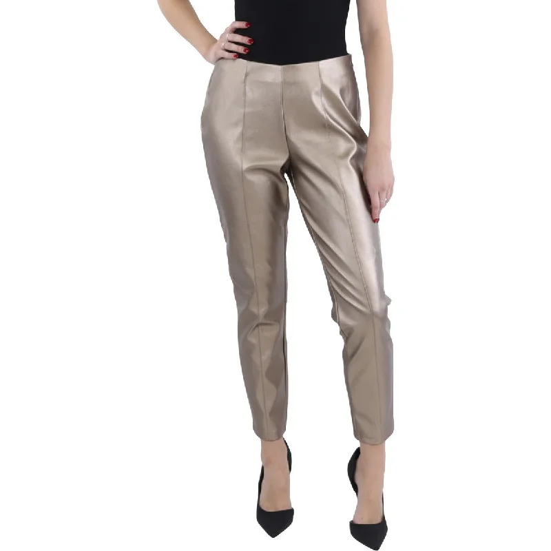 Retro-inspired tight trousers for men with a high-waisted fit and 80s vibe -BCBGeneration Womens Metallic Left Side Zipper Skinny Pants