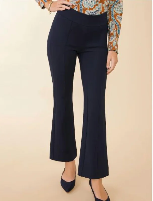 Black leather tight trousers for women with sleek, glossy finish for night out -Brooke Ponte Trouser (Slate Blue)