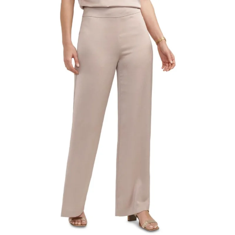 High-rise tight trousers for women with side zippers for easy styling -Anne Klein Womens Petites Satin Wide Leg Dress Pants