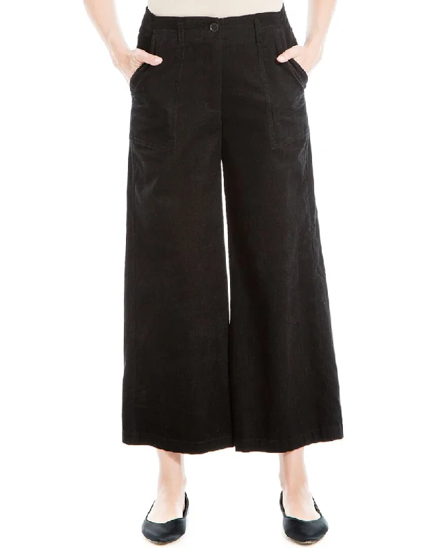 All-black tight trousers for women with simple, chic design for formal occasions -Max Studio Crop Wide Leg Corduroy Pant