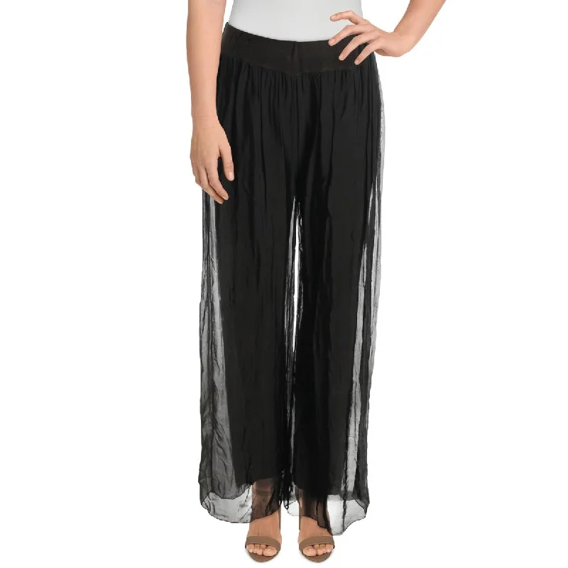 Designer tight trousers for women with unique stitching and high-fashion appeal -Lola Womens Silk High-Rise Wide Leg Pants