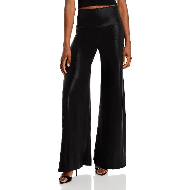 Formal tight trousers for women with sharp crease and sophisticated tailoring -Norma Kamali Womens Elephant Shimmer Stretch Wide Leg Pants