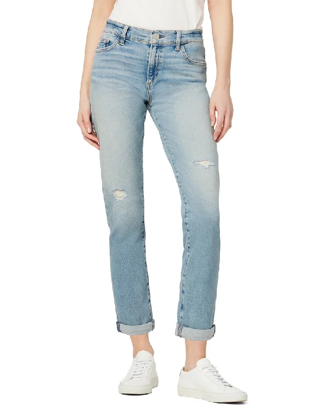 Soft wool tight trousers for women with cozy, refined fabric for cold weather -JOE'S Jeans The Bobby Not Sorry Destruct Boyfriend Straight Leg Jean