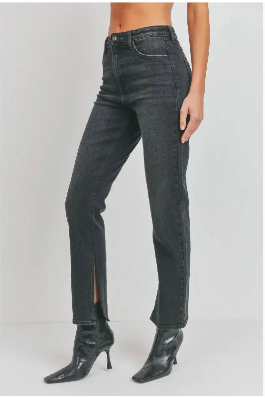 Elegant tight trousers for women with sleek design and tailored for a perfect fit -Long-Line Slim Slit Straight In Black