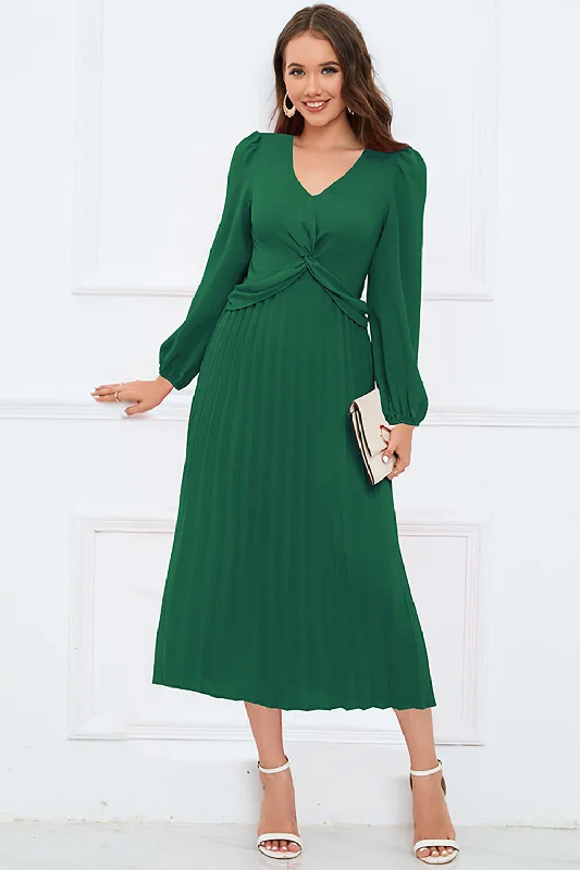 Polyester Dresses for Durable -Long Sleeves Dark Green Casual Dress