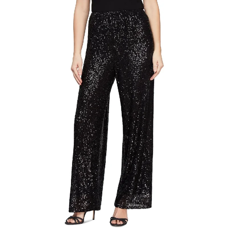 Trendy tight trousers for women with zipper details and edgy finish -Alex Evenings Womens Sequined High Rise Wide Leg Pants