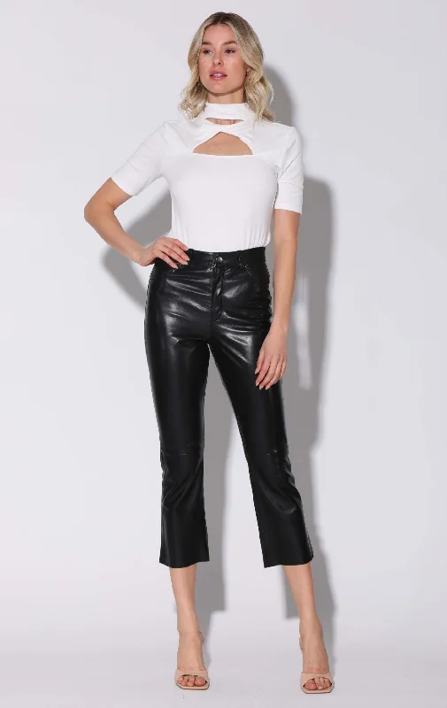 High-waisted tight trousers for women with elastic waistband for added comfort -Selma Pant, Black - Leather