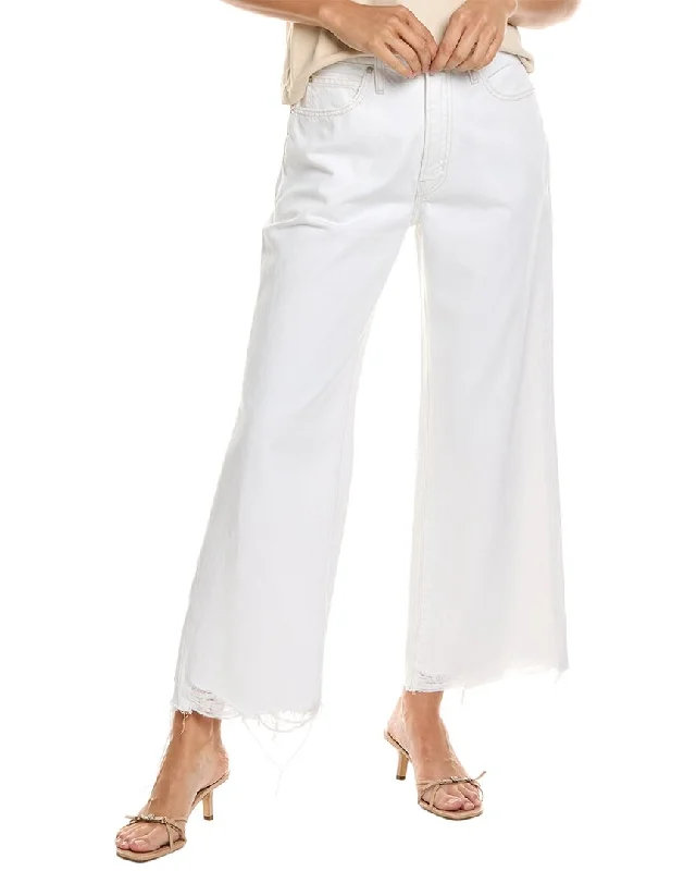 Stretch tight trousers for women with deep waistband for extra comfort and fit -FRAME Denim White Modern Relaxed Straight Jean