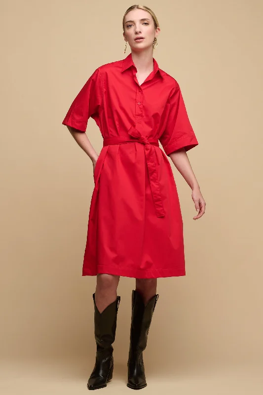 Vintage Dresses for Nostalgia -Women's Straight Cotton Dress - Red