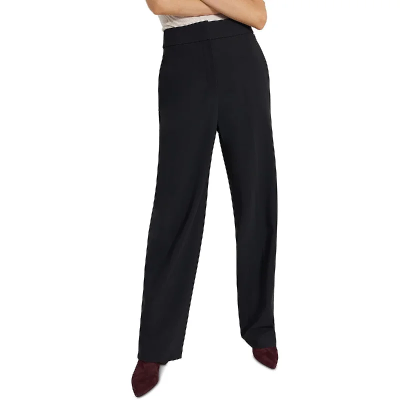 Fashion-forward tight trousers for women with metallic sheen and edgy design -Theory Womens Solid Stretch Wide Leg Pants