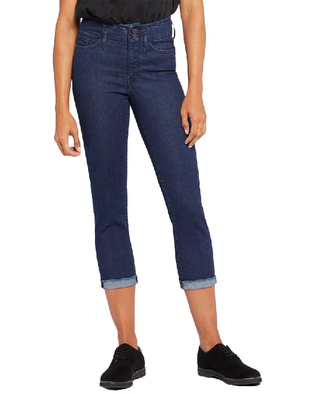 High-waisted tight trousers for women with pleated front and polished design -NYDJ Petite Chloe Capri Mystique Jean