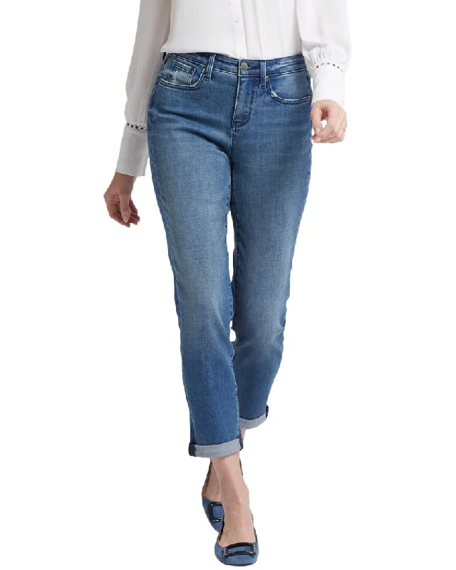 Tight trousers for women with cropped style and chic, modern finish -NYDJ Petite Margot Cascade Wave Girlfriend Jean