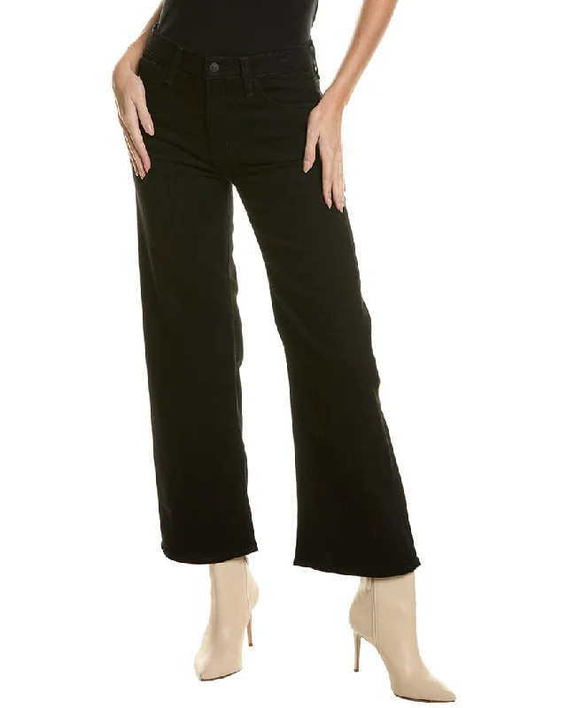 Tight trousers for men with zip fly and flat-front design for a polished look -HUDSON Jeans Rosalie Black Rinse Wide Leg Jean