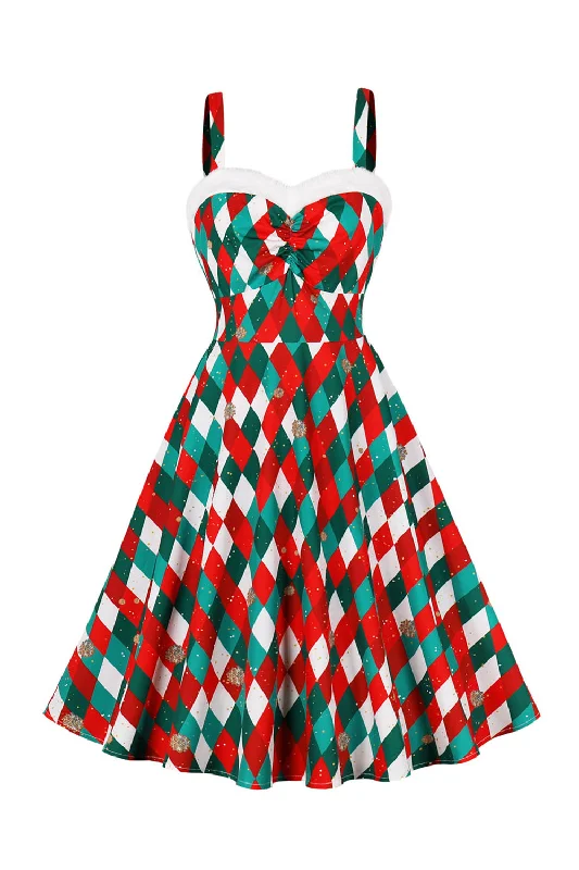 Hippie Dresses with Beads -A Line Spaghetti Straps Red Christmas Vinatge Dress