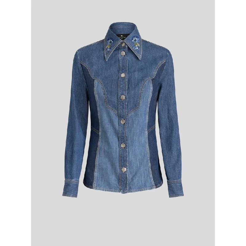 Formal tight trousers for women with sharp crease and sophisticated tailoring -DENIM SHIRT WITH EMBROIDERY