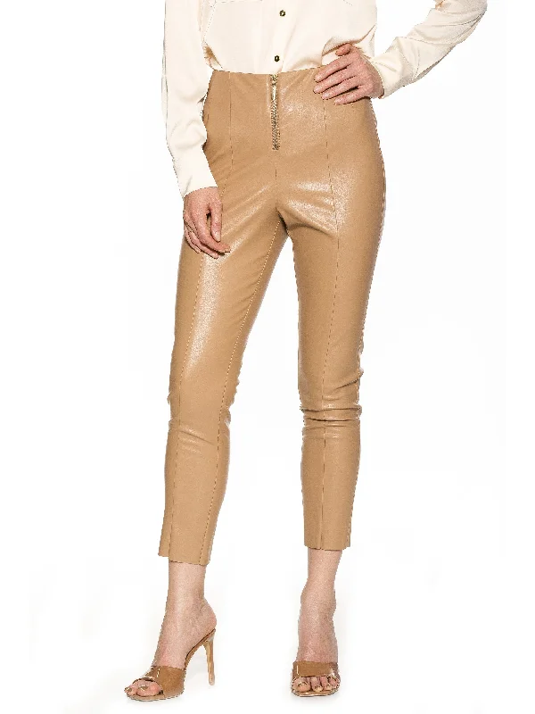 Stretchy knit tight trousers for women with soft fabric and relaxed fit -Leather Pants