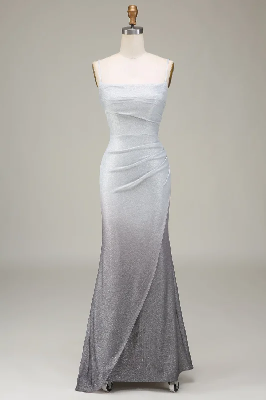 Geometric Dresses for Modern -Grey Mermiad Sparkly Prom Dress with Pleated