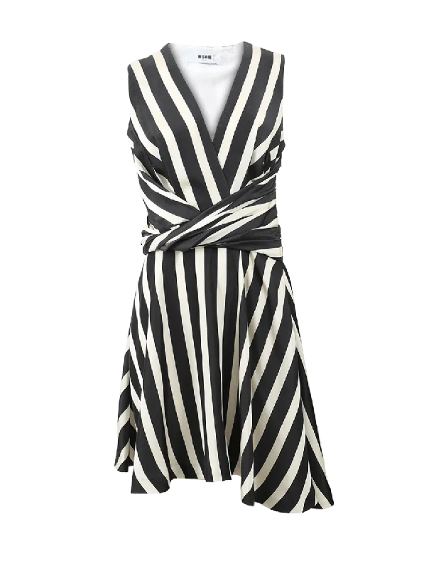 Faux Leather Dresses for Affordable -Wrap Front Striped Dress